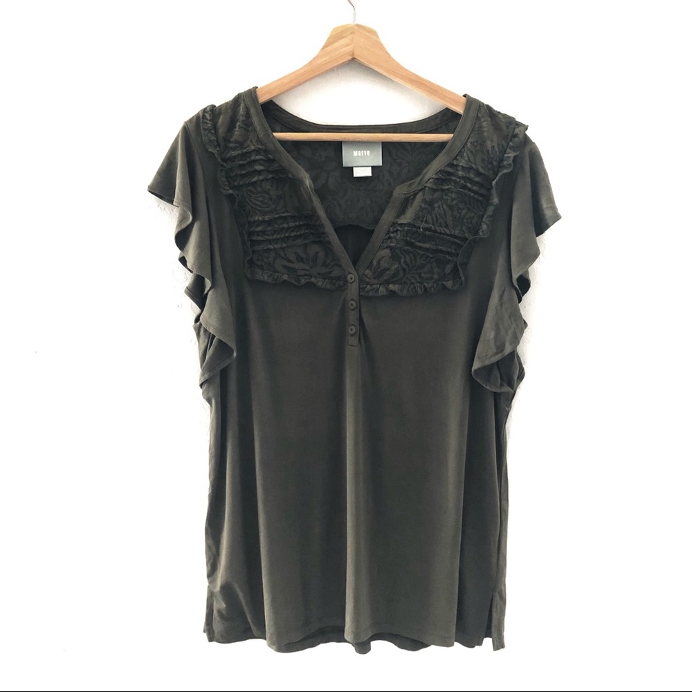 Anthropologie Maeve Army Green Lace Detail Top